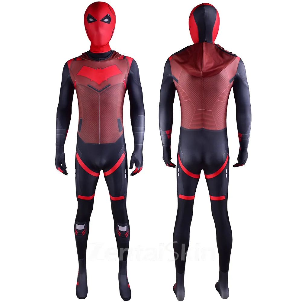 Second Skin DC Gotham Knights Red Hood Cosplay Zentai Costume Tights Cosplay Zentai Halloween Costumes Stage Show Costumes
