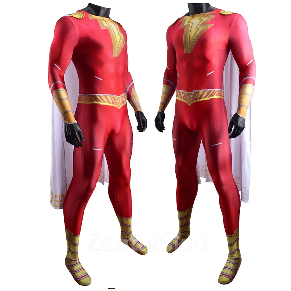 Second Skin Shazam 2: Wrath of the Gods Shazam Superman Cosplay Zentai Costume Halloween Anime Cosplay Zentai Costume