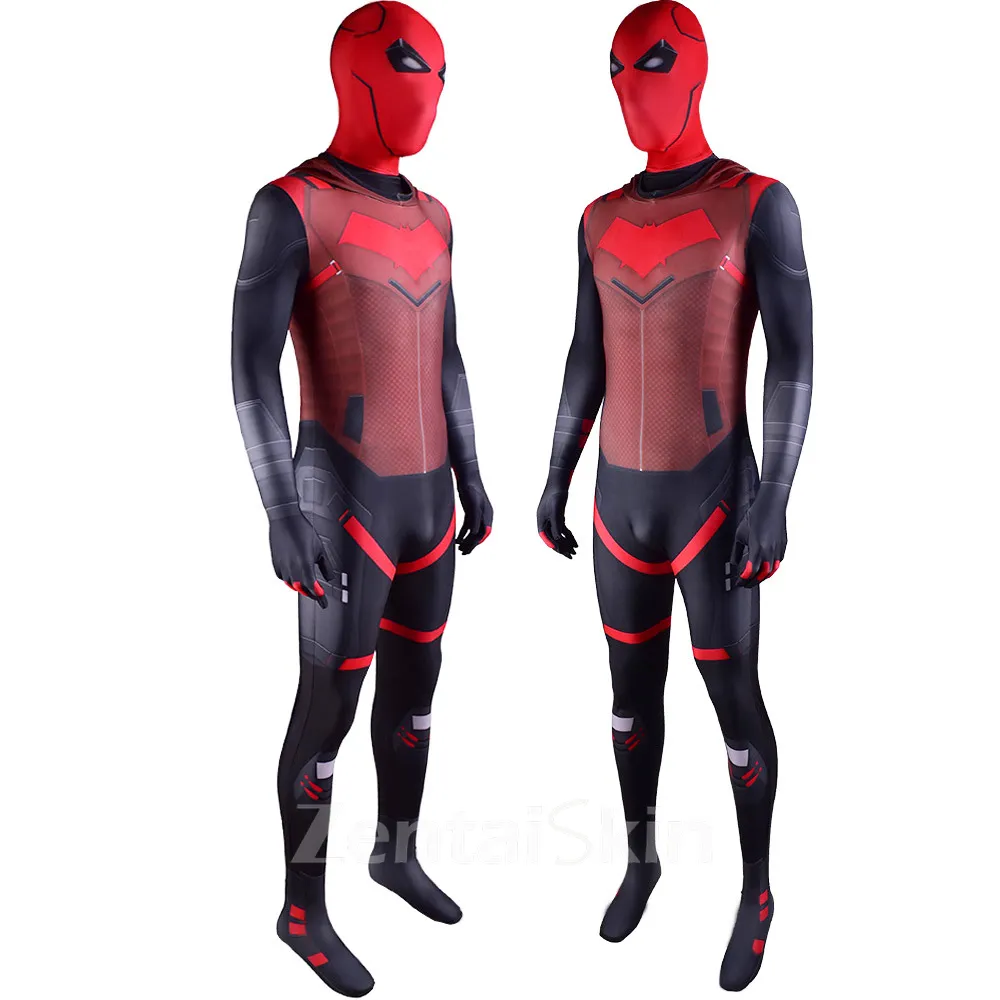Second Skin DC Gotham Knights Red Hood Cosplay Zentai Costume Tights Cosplay Zentai Halloween Costumes Stage Show Costumes