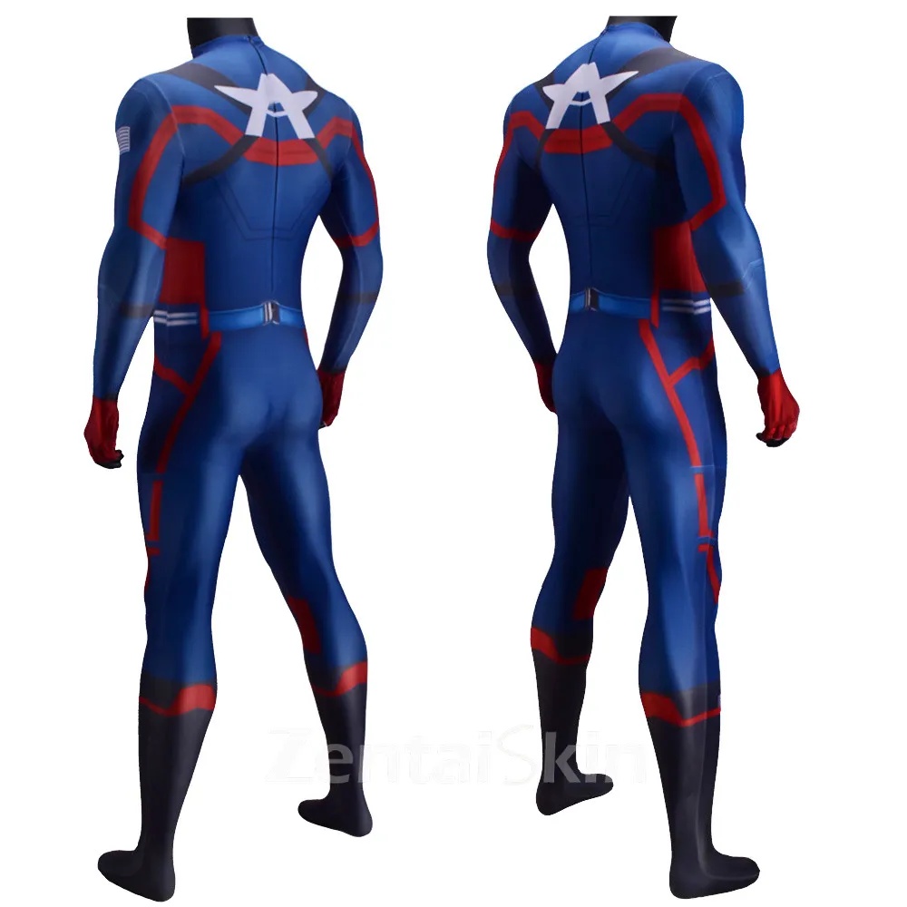 Second Skin Captain America Costume Captain America Cosplay Zentai Costume Film and Tv Cosplay Zentai Costume All Wrapped Tights