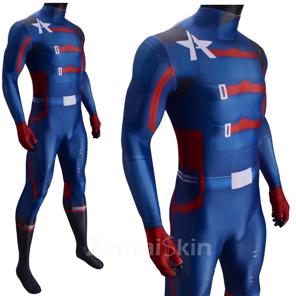 Second Skin Captain America Costume Captain America Cosplay Zentai Costume Film and Tv Cosplay Zentai Costume All Wrapped Tights