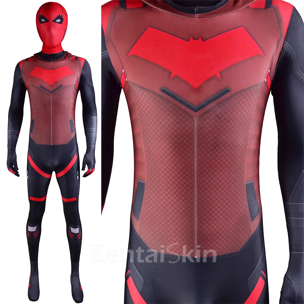Second Skin DC Gotham Knights Red Hood Cosplay Zentai Costume Tights Cosplay Zentai Halloween Costumes Stage Show Costumes