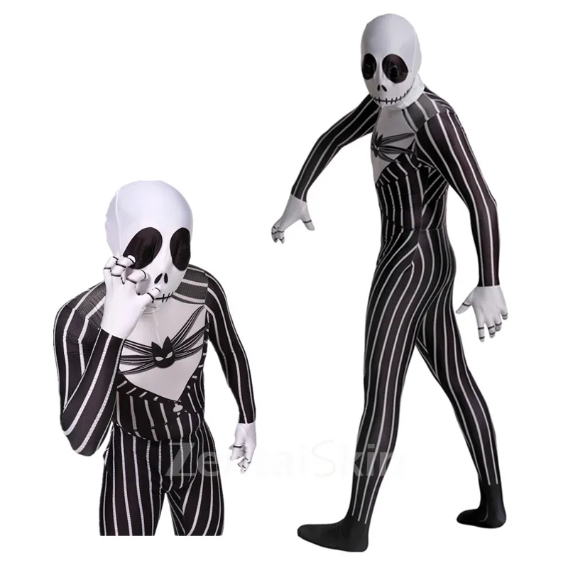 Second Skin Christmas Eve Horror Jack Cosplay Zentai Anime Skeleton Jack Christmas Halloween Costume Christmas Costume