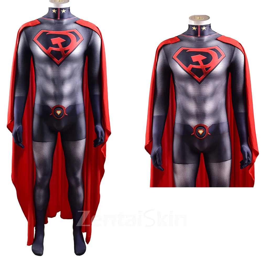 Second Skin Superman Red Son Cosplay Zentai Superman Tights Halloween Costume