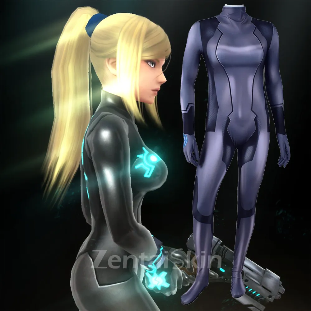 Second Skin Black Version of Metroid Samus Alan\'s Tights Samus Aran Game Cosplay Zentai Costume