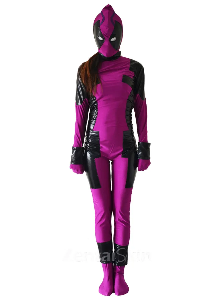Halloween Fuchsia Lady Deadpool Superhero Costume Zentai Skin Catsuits