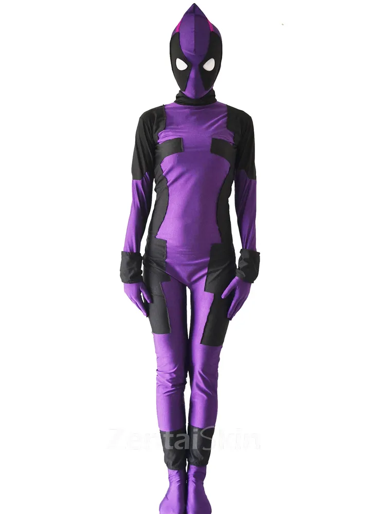 Female Purple Deadpool Superhero Costumes Zentai Catsuits Second Skin Suits