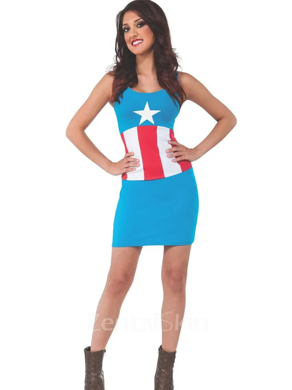Second Skin Halloween Blue Captain America Cosplay Costume Lycra Spandex Dress