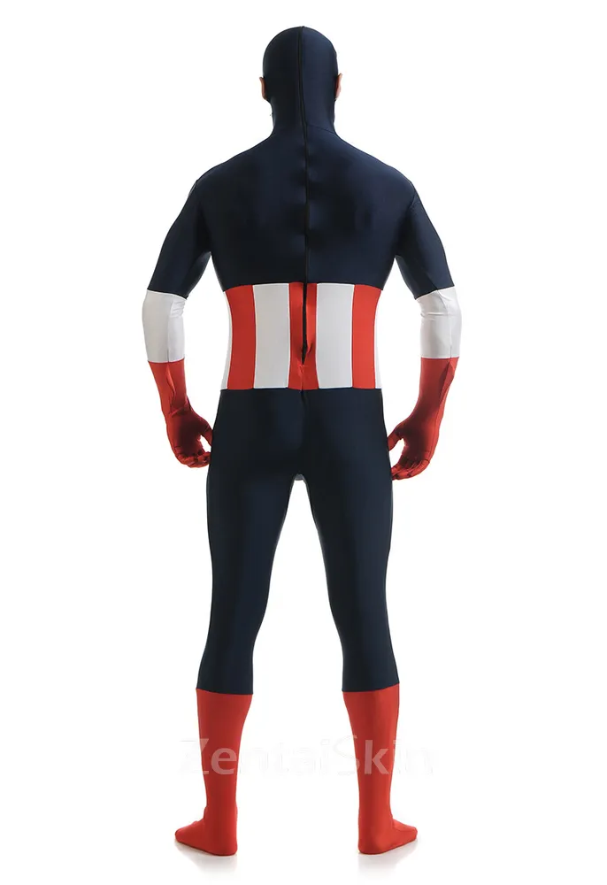 Second Skin Black Lycra Spandex Catstuit Captain America Zentai Suits Halloween Costumes