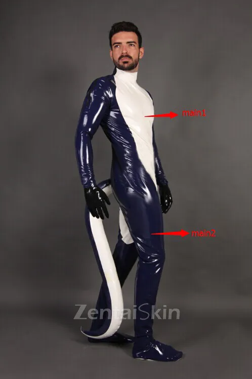 Male Latex Inflatable Tail Cosplay Costume Catsuit Second-skin Clothing