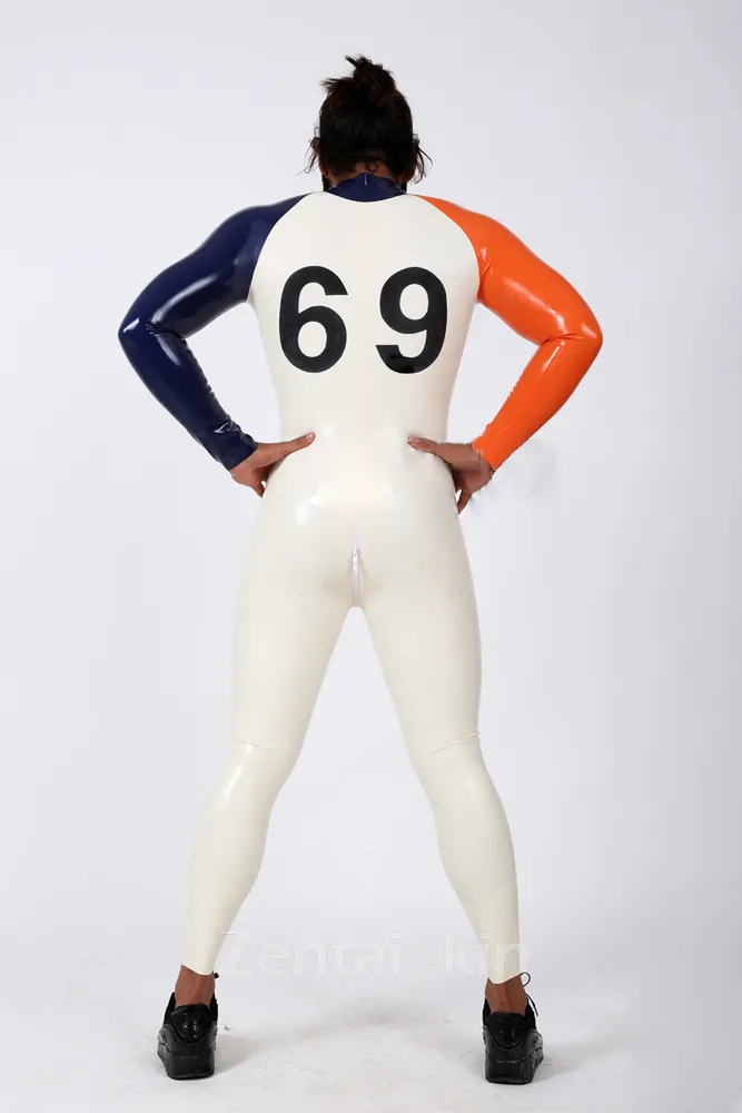 Second Skin Letter Trim Long Sleeves Tricolor Latex Clothing