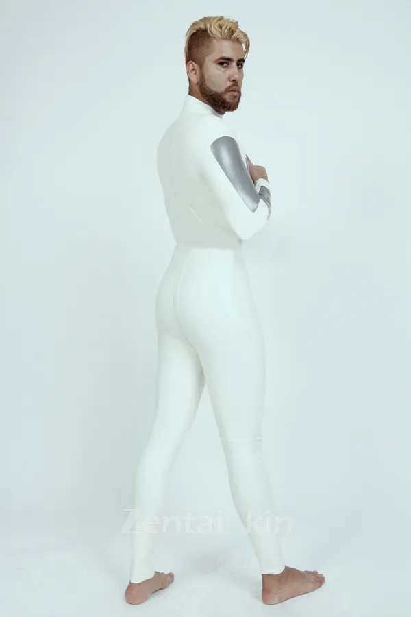 Men No Zipper Color Blocks Skeleton Latex Catsuit Second-skin Clothing