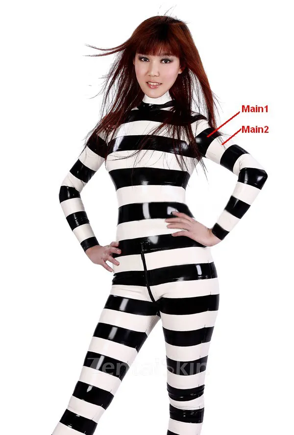Women Black and White Zebra Print Prison Latex Catsuit Second-skin Clothing