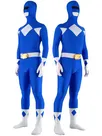 Blue with White Power Ranger Halloween Costume Lycra Spandex Skinsuit Unisex Superhero Zentai Catsuit Second Skin Clothing Holiday Costume