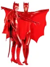 Zentai Costume Wetlook Unitard Skinsuit Shiny Metallic Red Bat Unisex Catsuit Second Skin Clothing Party Costume