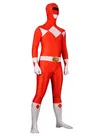Red with White Power Ranger Halloween Costume Lycra Spandex Skinsuit Super Hero Superhero Zentai Catsuit Second Skin Clothing