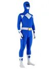 Blue with White Power Ranger Halloween Costume Lycra Spandex Skinsuit Super Hero Unisex Tights Superhero Zentai Catsuit Second Skin Clothing
