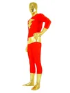 Red with Gold Wetlook Shiny Metallic Lycra Spandex Skinsuit Super Hero Superhero Zentai Catsuit Second Skin Clothing