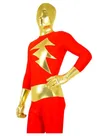 Red with Gold Wetlook Shiny Metallic Lycra Spandex Skinsuit Super Hero Superhero Zentai Catsuit Second Skin Clothing