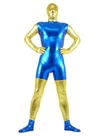 Second Skin Gold and Blue Zentai Costume Wetlook Unitard Skinsuit Shiny Metallic Zentai Suit
