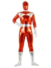 Second Skin Silver and Red Zentai Costume Wetlook Unitard Skinsuit Shiny Metallic Zentai Suit
