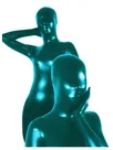 Second Skin Cyan Zentai Costume Wetlook Unitard Skinsuit Shiny Metallic Unisex Zentai Suit Holiday Costume