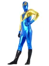 Second Skin Gold and Blue Zentai Costume Wetlook Unitard Skinsuit Shiny Metallic Super Hero Zentai Suit