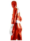 Second Skin Silver and Red Zentai Costume Wetlook Unitard Skinsuit Shiny Metallic Zentai Suit