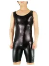 Sleeveless Black Zentai Costume Wetlook Unitard Skinsuit Shiny Metallic Short Leotard and Catsuit Second Skin Clothing