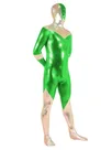 Second Skin Green and Silver Zentai Costume Wetlook Unitard Skinsuit Shiny Metallic Super Hero Zentai Suit