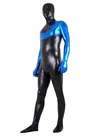 Second Skin Black and Blue Zentai Costume Wetlook Unitard Skinsuit Shiny Metallic Zentai Suit