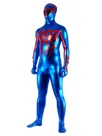 Second Skin Blue and Red Zentai Costume Wetlook Unitard Skinsuit Shiny Metallic Super Hero Zentai Suit