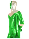 Second Skin Green and Silver Zentai Costume Wetlook Unitard Skinsuit Shiny Metallic Super Hero Zentai Suit