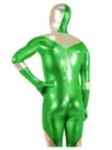 Second Skin Green and Silver Zentai Costume Wetlook Unitard Skinsuit Shiny Metallic Super Hero Zentai Suit