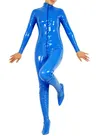 Deep Blue Wetlook Unitard PVC Front Open Unisex Catsuit Second Skin Clothing Party Costume Deep Blue Wetlook Unitard PVC Front Open Unisex Catsuit Second Skin Clothing Party Costume