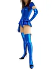 Second Skin Blue Short Sleeves Zentai Costume Wetlook Shiny Metallic Sexy Dress