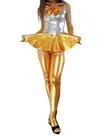 Silver Gold Zentai Costume Wetlook Shiny Metallic Bowknot Mini Skirt Second Skin Clothing Silver Gold Zentai Costume Wetlook Shiny Metallic Bowknot Mini Skirt Second Skin Clothing