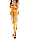 Gold Zentai Costume Wetlook Shiny Metallic Bowknot Mini Skirt Second Skin Clothing Gold Zentai Costume Wetlook Shiny Metallic Bowknot Mini Skirt Second Skin Clothing