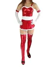 Second Skin Suitable Red Zentai Costume Wetlook Shiny Metallic Lace Trim Sexy Dress