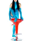 Second Skin Lake Blue Zentai Costume Wetlook Shiny Metallic Half Length Sleeveless Unisex Dress