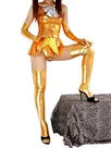 Gold Zentai Costume Wetlook Shiny Metallic Bowknot Mini Skirt Second Skin Clothing Gold Zentai Costume Wetlook Shiny Metallic Bowknot Mini Skirt Second Skin Clothing