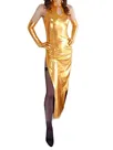 Second Skin Suitable Top Gold Zentai Costume Wetlook Shiny Metallic Sexy Dress