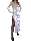 Second Skin Unusual Silver Zentai Costume Wetlook Shiny Metallic Sexy Dress