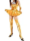 Gold Zentai Costume Wetlook Shiny Metallic Bowknot Mini Skirt Second Skin Clothing Gold Zentai Costume Wetlook Shiny Metallic Bowknot Mini Skirt Second Skin Clothing