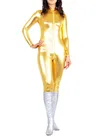 Golden Zentai Costume Wetlook Unitard Skinsuit Shiny Metallic Front Open Unisex Catsuit Second Skin Clothing Party Costume
