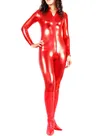 Popular Red Zentai Costume Wetlook Unitard Skinsuit Shiny Metallic Front Open Unisex Catsuit Second Skin Clothing Party Costume