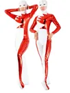 Lycra Spandex Morph Zentai White Unisex Catsuit Second Skin Clothing Party Costume with Red Zentai Costume Wetlook Unitard Skinsuit Shiny Metallic Pattern