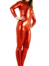Top Red Zentai Costume Wetlook Unitard Skinsuit Shiny Metallic Front Open Unisex Catsuit Second Skin Clothing Party Costume