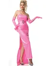 Second Skin Zentai Costume Wetlook Shiny Metallic Pink Night Gown with Long Gloves