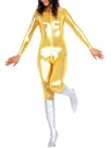Golden Zentai Costume Wetlook Unitard Skinsuit Shiny Metallic Front Open Unisex Catsuit Second Skin Clothing Party Costume